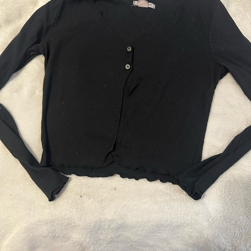 Black Long Sleeve Button-Up Top